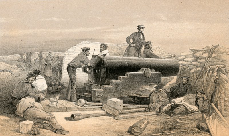 Spokojny dzień w Baterii Diamentowej, portret Lancastera 68-funtowego, 15 grudnia 1854 r. autorstwa William Crimea Simpson