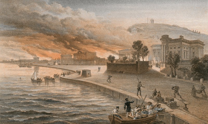 Spalenie budynków rządowych w Kertch, 9 czerwca 1855 autorstwa William Crimea Simpson
