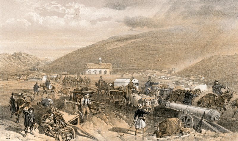 Komisariat Trudności, droga z Bałakławy do Sewastopola, w Kadikoi, podczas deszczowej pogody autorstwa William Crimea Simpson