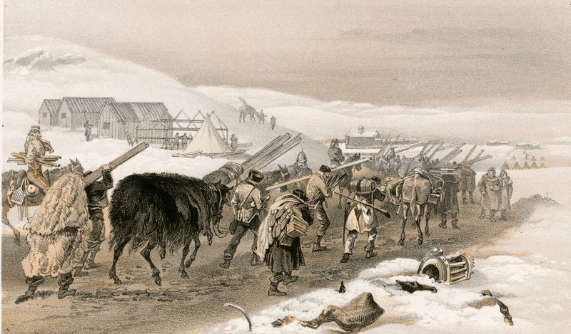 Chaty i odzież wojenna dla wojska autorstwa William Crimea Simpson