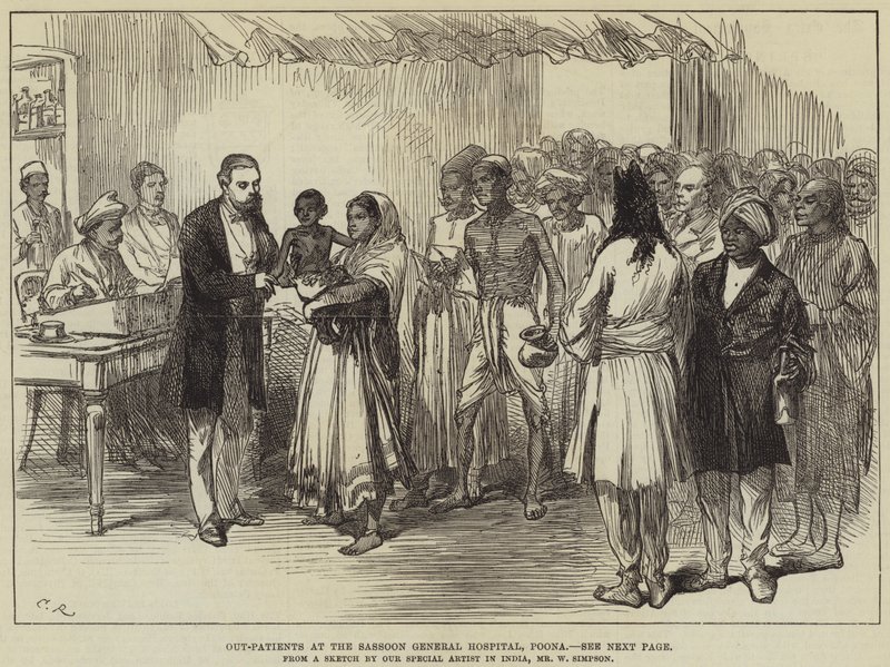 Pacjenci ambulatoryjny w Sassoon General Hospital, Poona autorstwa William Crimea Simpson