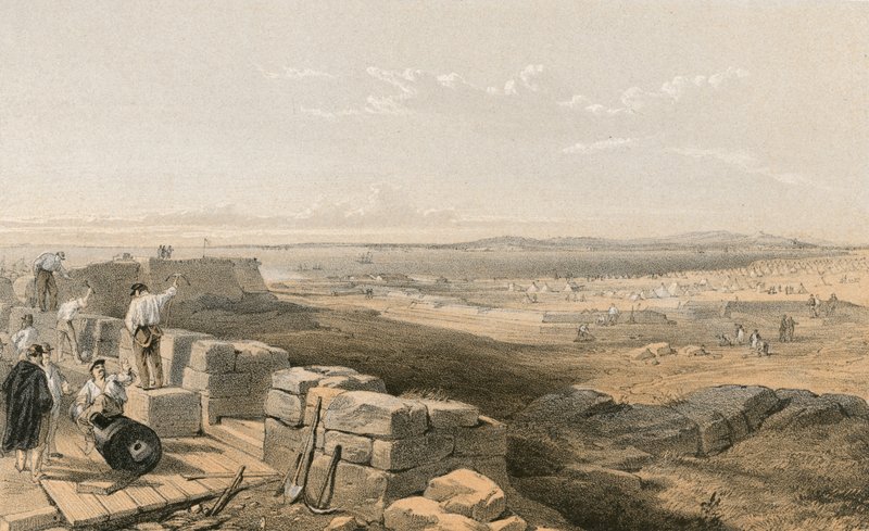 Cieśnina Yenikale z zatoką i miastem Kertch ze starej fortecy Yenikale autorstwa William Crimea Simpson