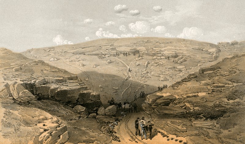 Dolina Cienia Śmierci, jaskinie w Drodze Woronzoffa za 21 Baterią Dział. autorstwa William Crimea Simpson