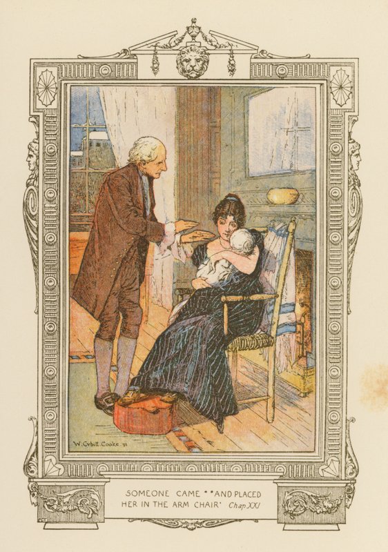 "Ktoś przyszedł i posadził ją w fotelu" (kolorowa litografia) autorstwa William Cubitt Cooke