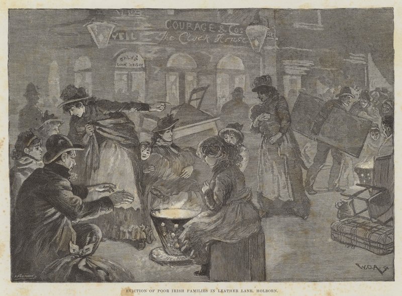 Eksmisja biednych irlandzkich rodzin w Leather Lane, Holborn autorstwa William Douglas Almond