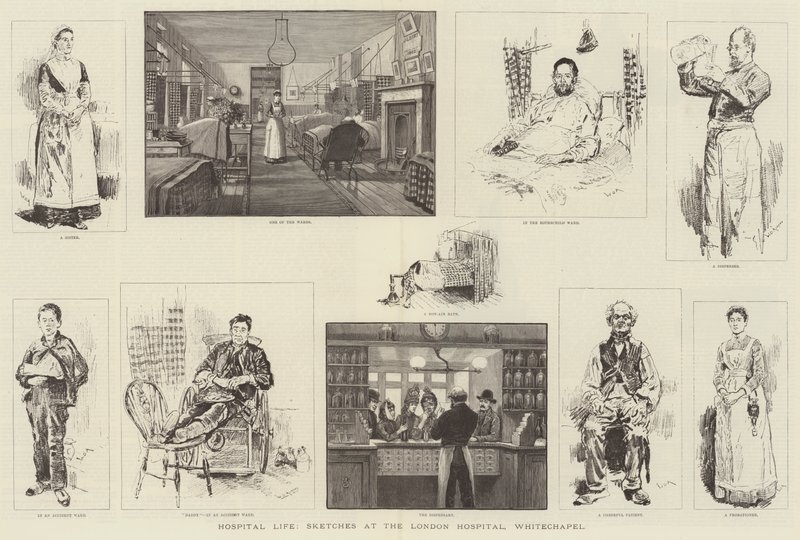 Życie szpitalne, szkice w londyńskim szpitalu, Whitechapel autorstwa William Douglas Almond