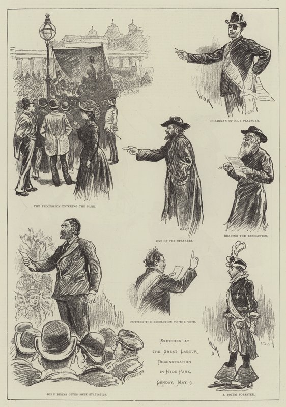 Szkice na Wielkiej Demonstracji Pracy w Hyde Parku autorstwa William Douglas Almond
