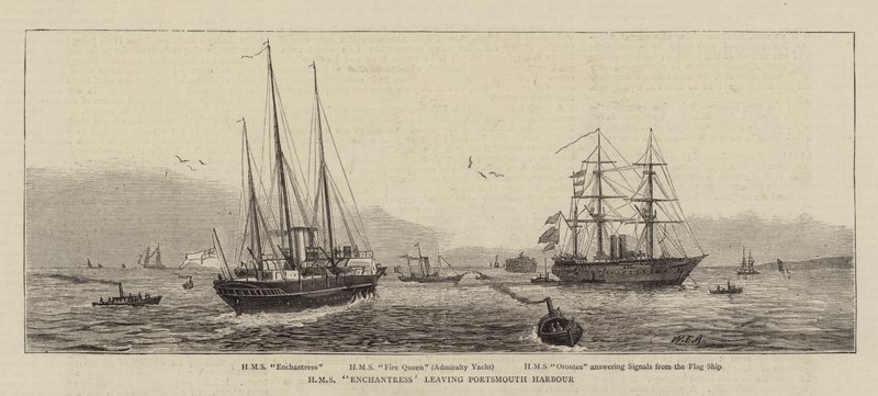 HMS Enchantress opuszcza Portsmouth Harbor autorstwa William Edward Atkins