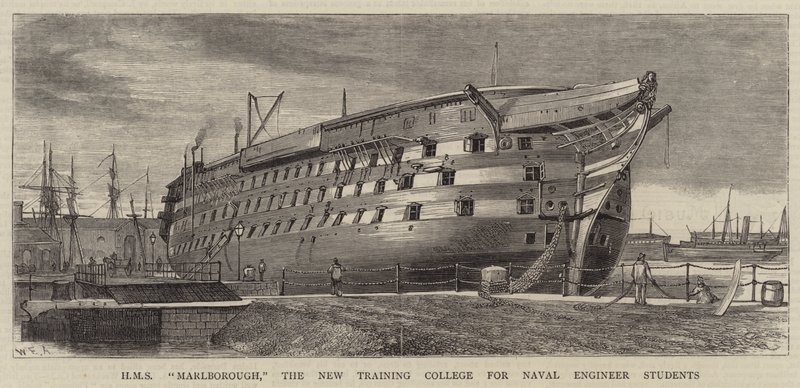 HMS Marlborough, nowa szkoła szkoleniowa dla studentów inżynierów marynarki wojennej autorstwa William Edward Atkins