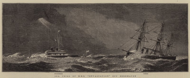 Próba morska HMS Devastation w Berehaven autorstwa William Edward Atkins