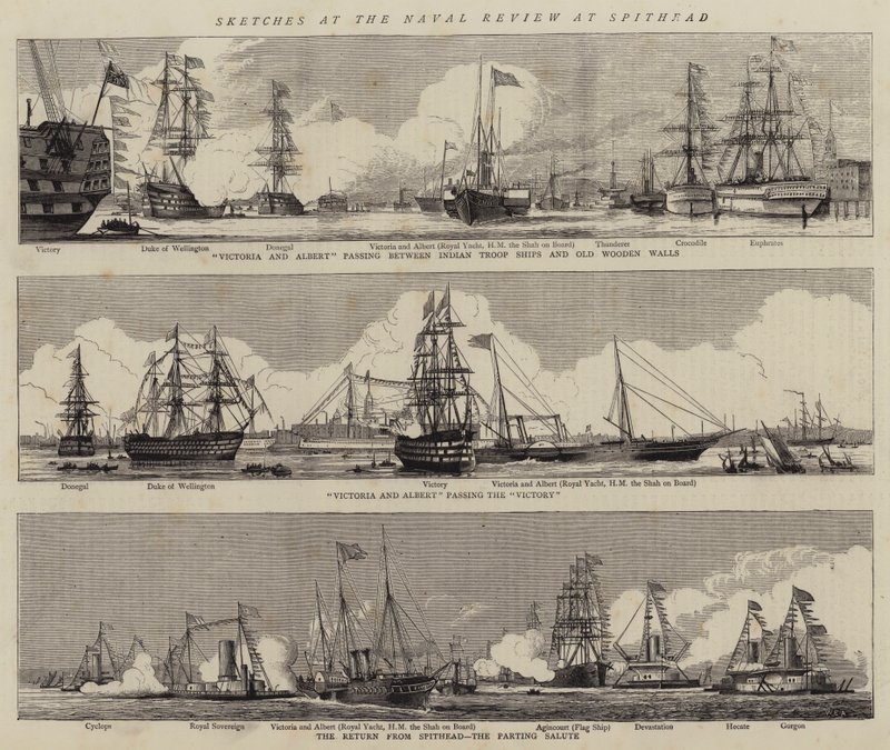 Szkice w przeglądzie marynarki wojennej w Spithead (grawerowanie) autorstwa William Edward Atkins