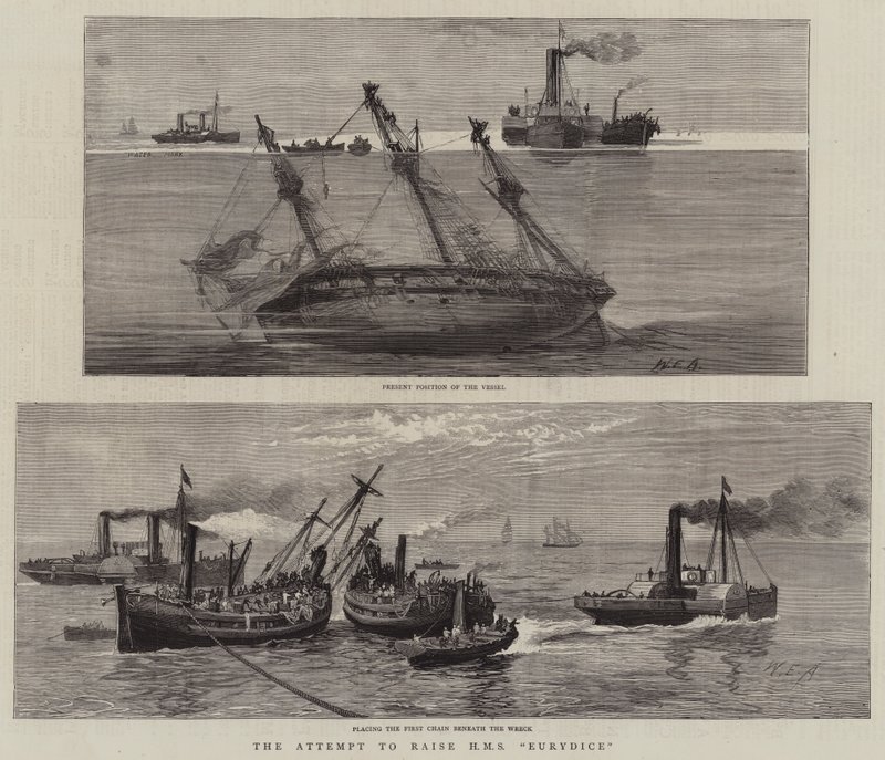 Próba podniesienia HMS Eurydice autorstwa William Edward Atkins