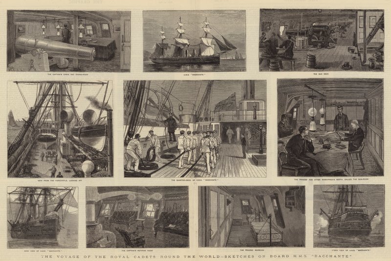 Podróż kadetów królewskich dookoła świata, szkice na pokładzie HMS Bacchante autorstwa William Edward Atkins