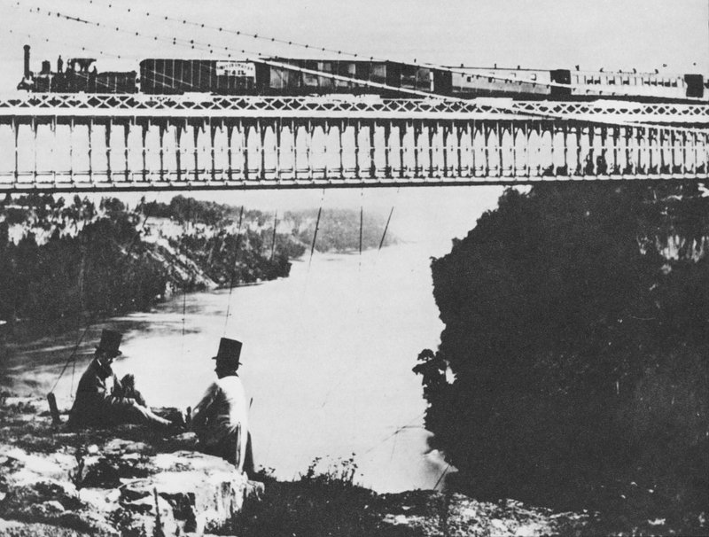 Pierwszy most kolejowy nad Niagarą (zdjęcie czarno-białe) autorstwa William England