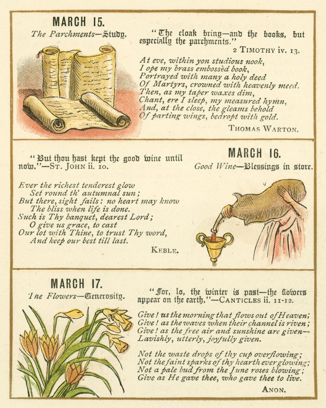 Strona z Księgi Jubileuszowej Godła Biblijnego (kolorowa litografia) autorstwa William Foster
