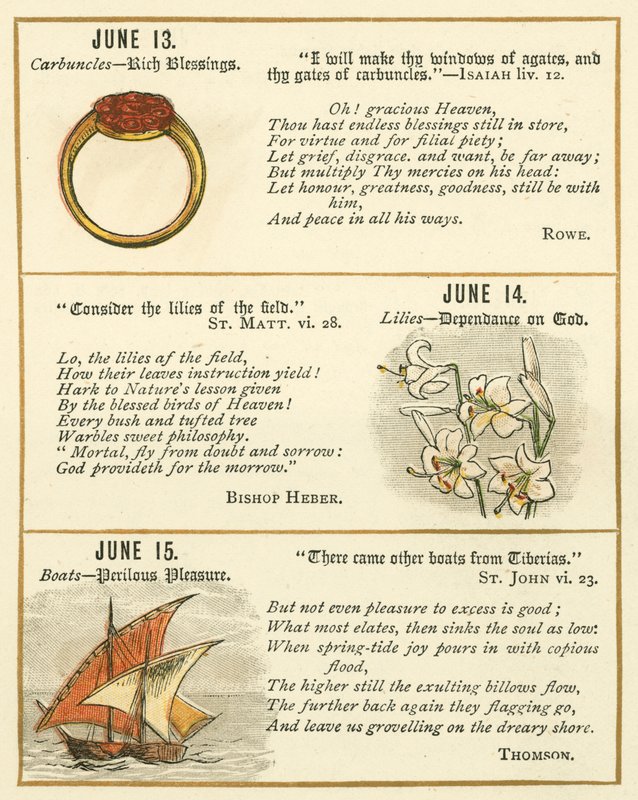Strona z Księgi Jubileuszowej Godła Biblijnego (kolorowa litografia) autorstwa William Foster