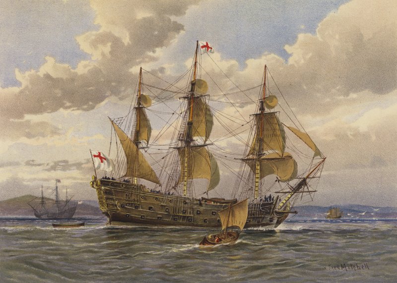 Statek bojowy, około 1650 autorstwa William Frederick Mitchell
