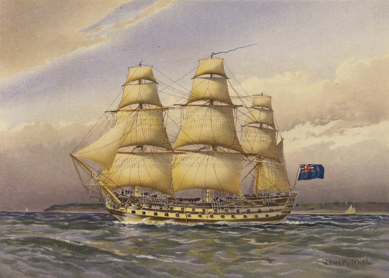 Okręt wojenny, około 1760 autorstwa William Frederick Mitchell