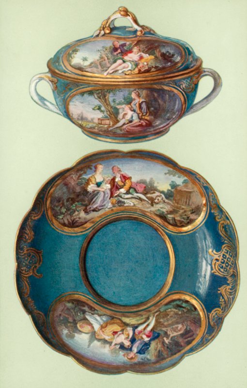 Ecuelle i Stand, Sevres, turkusowo-niebieski, z panelami według Bouchera (kolor lito) autorstwa William Gibb