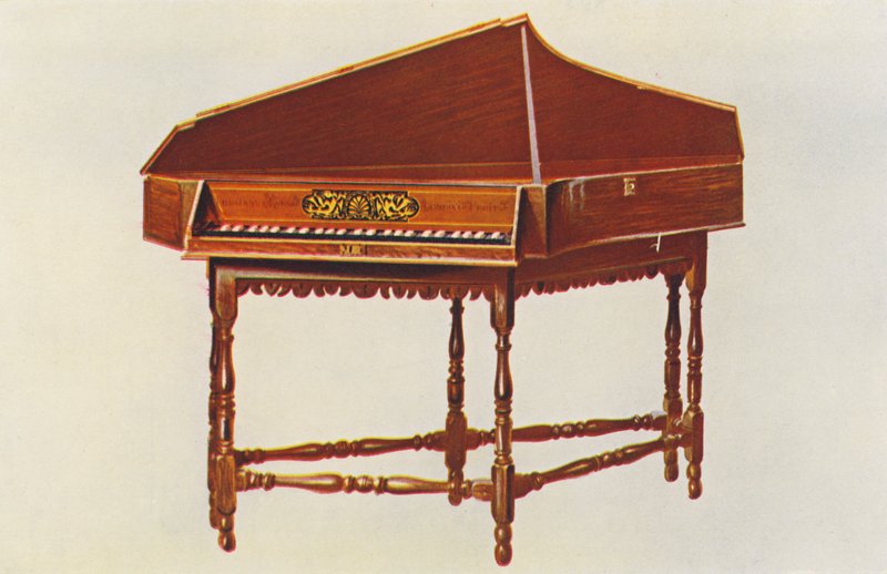 Instrumenty muzyczne: Spinet (kolorowa litografia) autorstwa William Gibb