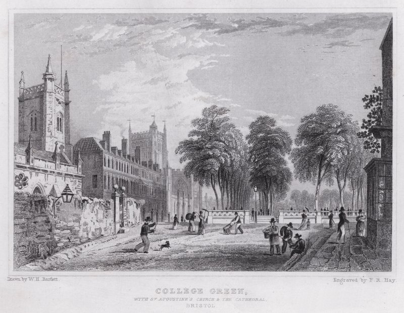 College Green, z kościołem św. Augustyna i katedrą, Bristol (grafika) autorstwa William H. Bartlett