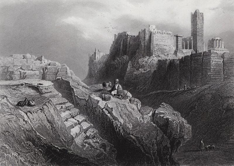 Wzgórze Marsa, Ateny (rycina) autorstwa William H. Bartlett