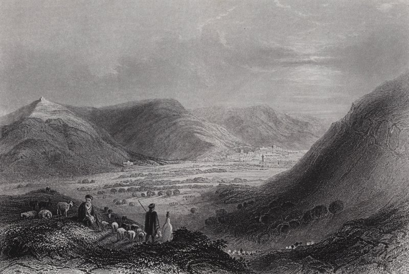 Góra Gerizim i dolina Nablous, z góry Ebal (rycina) autorstwa William H. Bartlett