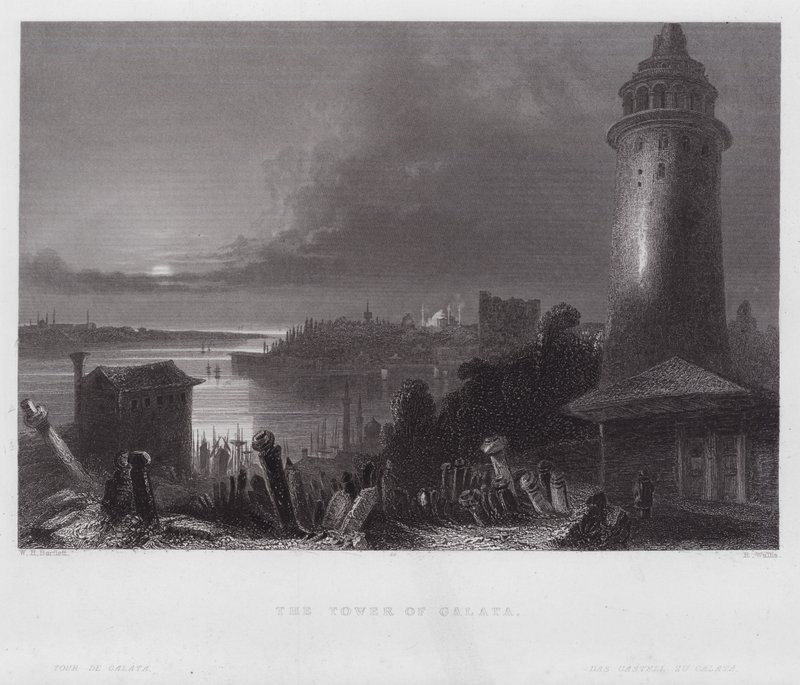 Wieża Galata (rycina) autorstwa William H. Bartlett