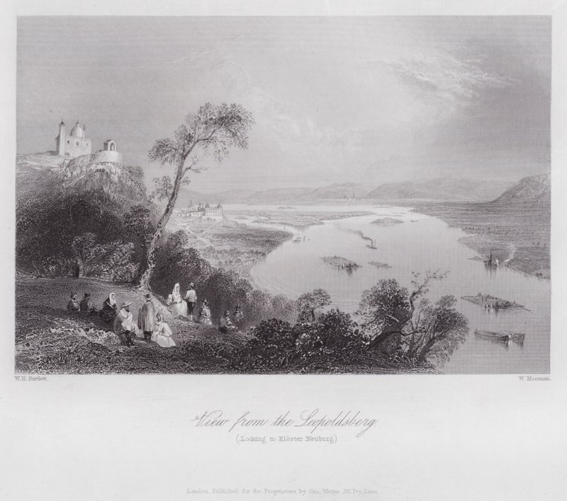Vaizdas nuo Leopoldsbergo, žiūrint į Kloster Neuburg (graviravimas)poli autorstwa William H. Bartlett