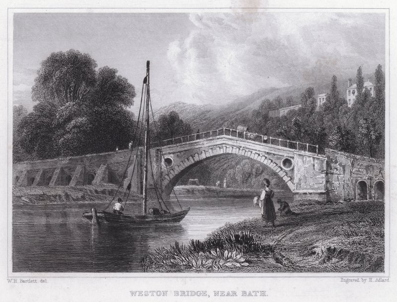 Weston Bridge, niedaleko Bath (rycina) autorstwa William H. Bartlett