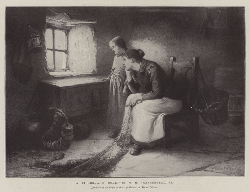 Dom Rybaka, wystawiony w Królewskim Instytucie Malarzy w Farbach Wodnych autorstwa William Harris Weatherhead