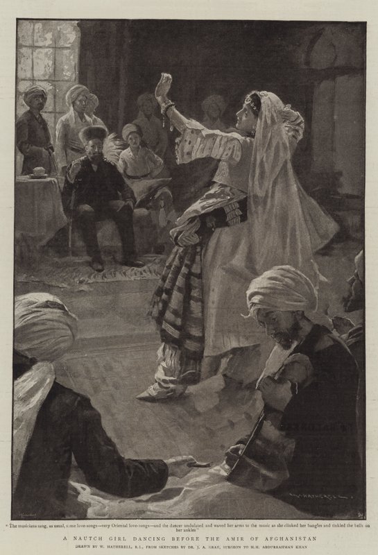 Nautch Girl tańczy przed amirem Afganistanu autorstwa William Hatherell