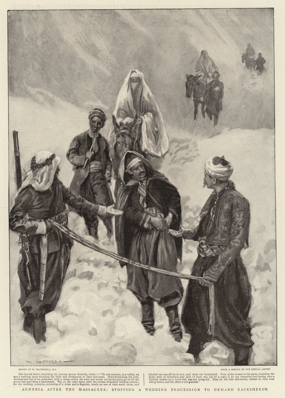 Armenia po masakrach, zatrzymanie procesji ślubnej, by zażądać Backsheesh autorstwa William Hatherell