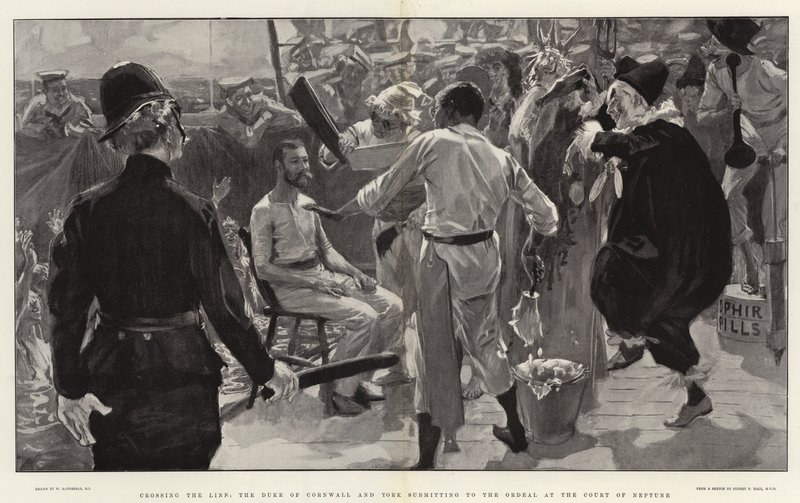 Przekraczając linię, książę Kornwalii i Yorku poddający się próbie na dworze Neptuna autorstwa William Hatherell