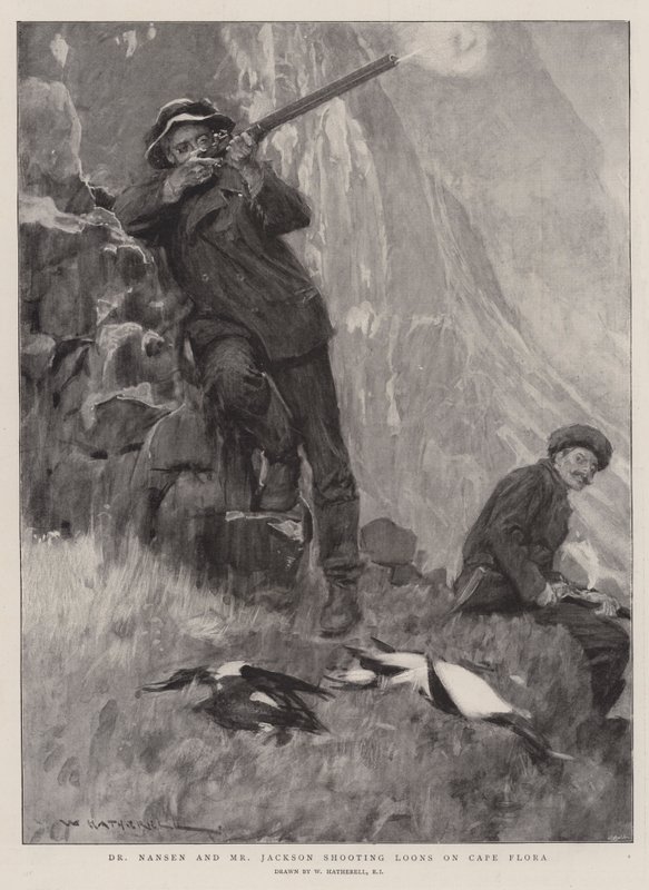 Dr Nansen i Mr Jackson strzelają do Loons na Cape Flora autorstwa William Hatherell
