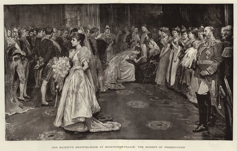 Salon Jej Królewskiej Mości w Pałacu Buckingham, moment prezentacji autorstwa William Hatherell