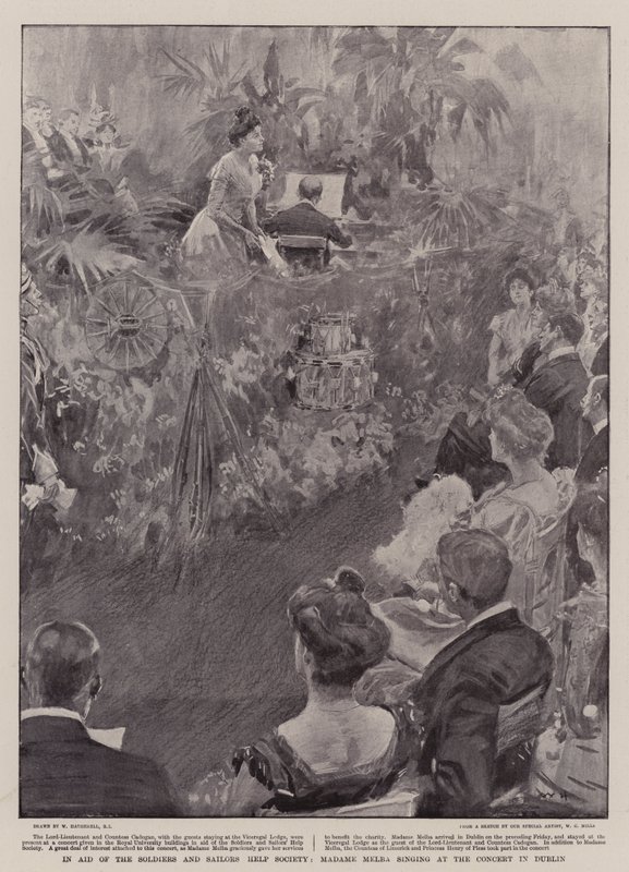In Aid of the Soldiers and Sailors Help Society, Madame Melba singing at the Concert in Dublin autorstwa William Hatherell