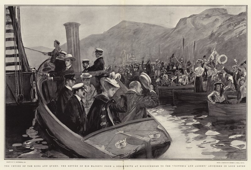 Rejs Króla i Królowej, Powrót Jego Wysokości z Deer Drive w Kinlochmore do Victoria and Albert, zakotwiczony w Loch Leven autorstwa William Hatherell