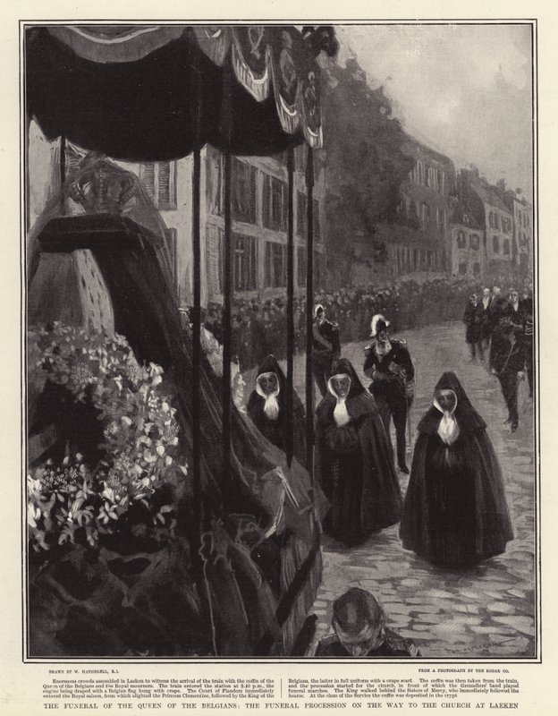 Pogrzeb Królowej Belgów, Procesja Pogrzebowa w drodze do kościoła w Laeken autorstwa William Hatherell