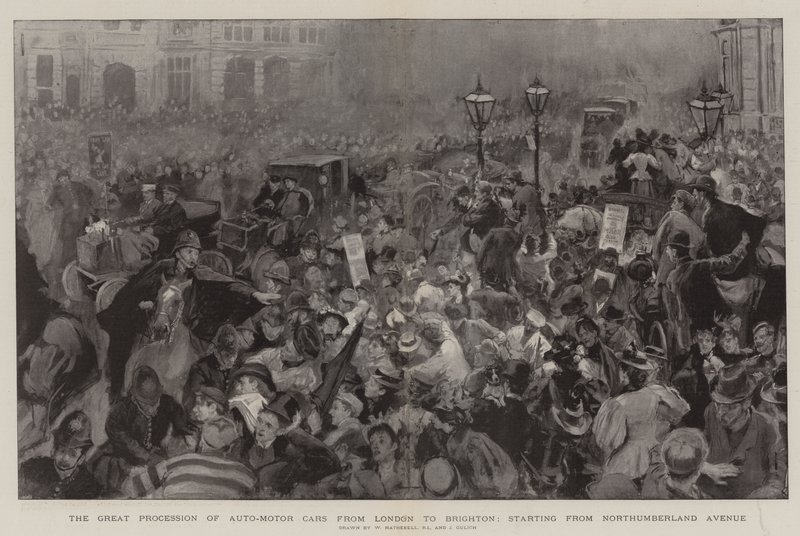 Wielka procesja samochodów samochodowych z Londynu do Brighton, zaczynając od Northumberland Avenue autorstwa William Hatherell