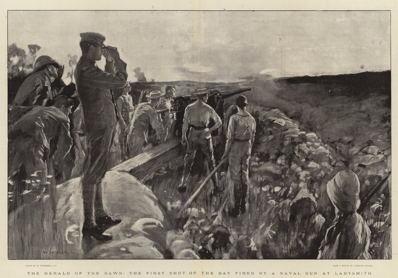 Zwiastun świtu, pierwszy strzał dnia wystrzelony z armaty morskiej w Ladysmith autorstwa William Hatherell
