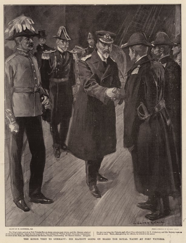 Wizyta Króla w Niemczech, Jego Wysokość na pokładzie Jachtu Królewskiego w Port Victoria autorstwa William Hatherell