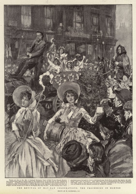 Wznowienie obchodów pierwszomajowych, procesja w Hoxton autorstwa William Hatherell
