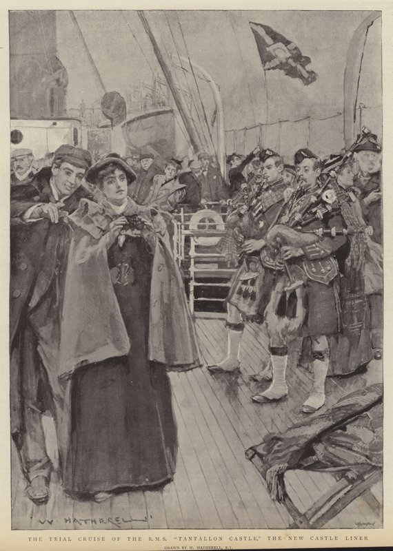 Próbny rejs RMS Tantallon Castle, nowego statku wycieczkowego autorstwa William Hatherell