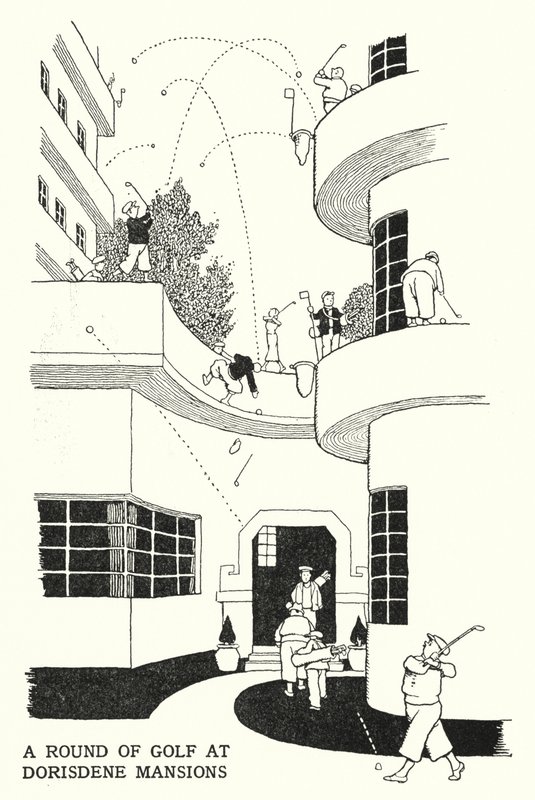 Runda golfa w Dorisdene Mansions (lito) autorstwa William Heath Robinson