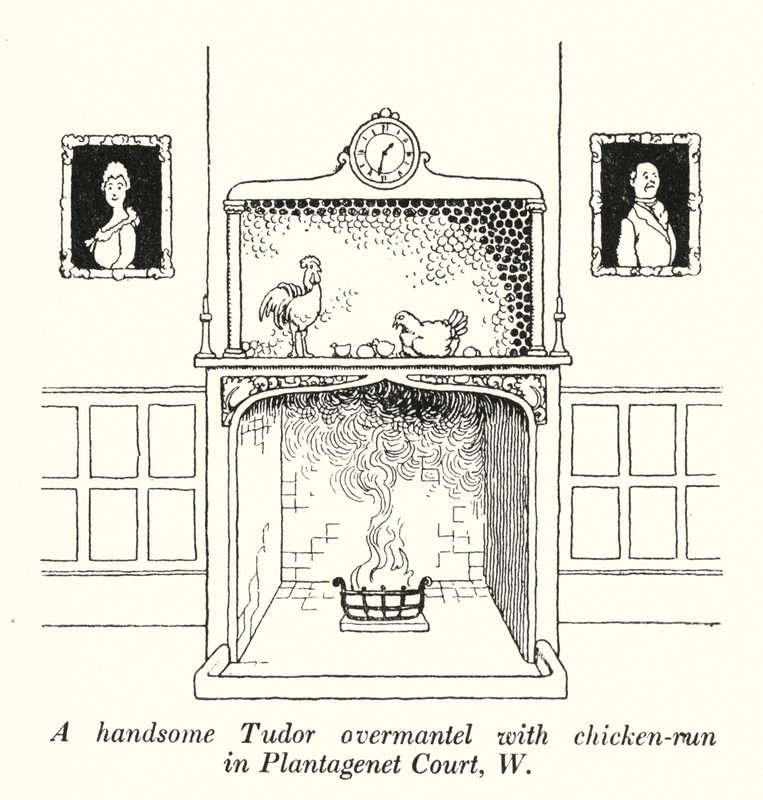 Przystojny płaszcz z Tudorów z wybiegiem dla kurczaków w Plantagenet Court, W (lito) autorstwa William Heath Robinson