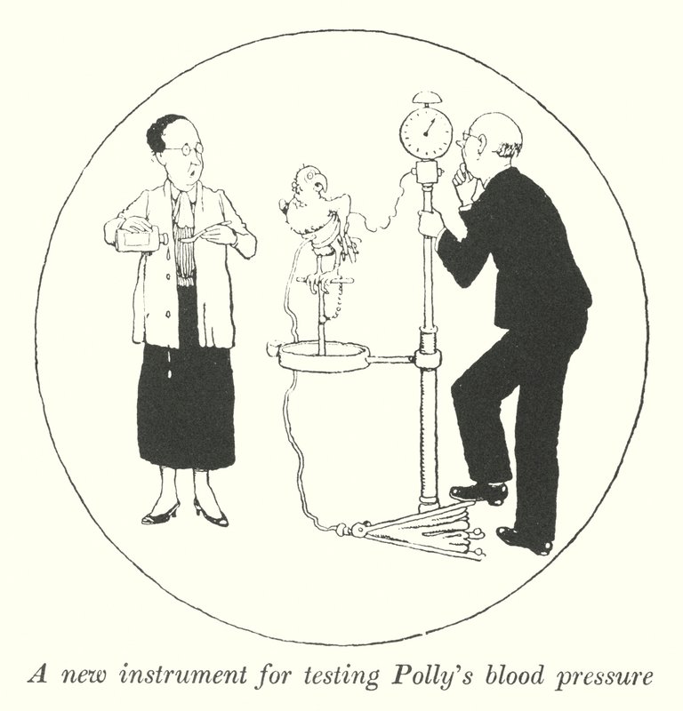 Nowy przyrząd do badania ciśnienia krwi Polly (lito) autorstwa William Heath Robinson