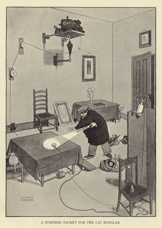 Pakiet-niespodzianka dla kota włamywacza autorstwa William Heath Robinson