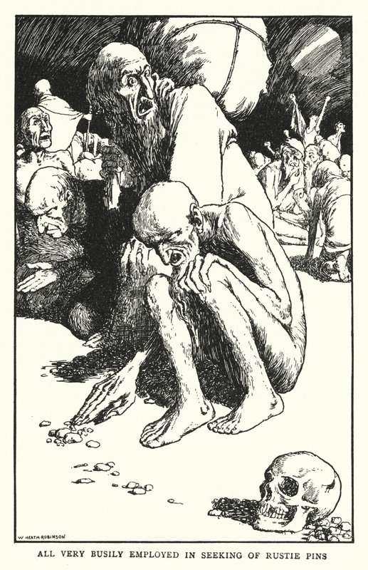 Wszyscy bardzo zajęci szukaniem zardzewiałych szpilek (lito) autorstwa William Heath Robinson
