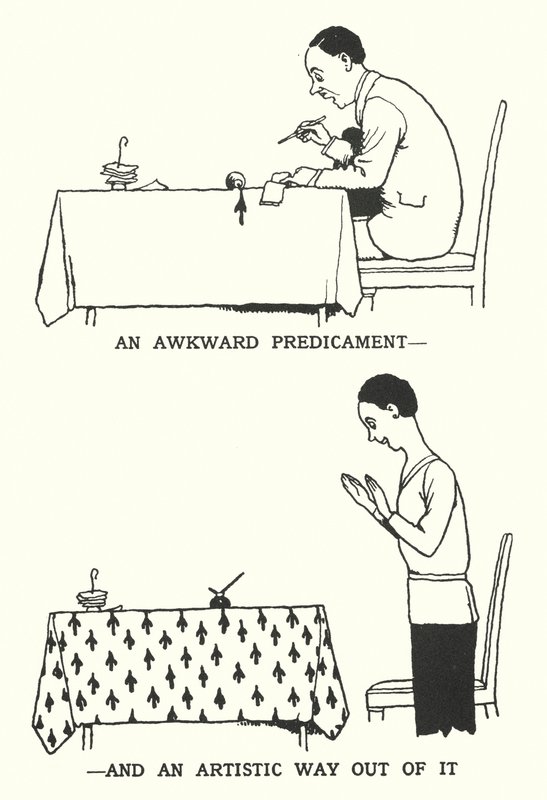 Niezręczna sytuacja i artystyczne wyjście z niej (litografia) autorstwa William Heath Robinson
